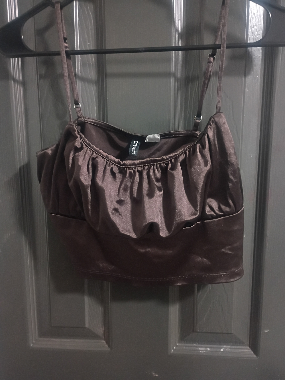 DIVIDED Chocolate Satin Spaghetti-Strap Crop Camisole Size #M